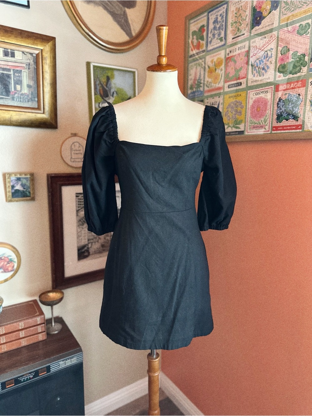 All in Favor Classic Black Puff-Sleeve Mini Dress